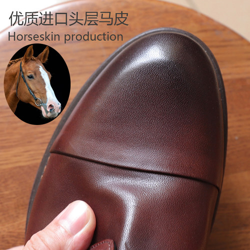 复古水洗马皮三接头商务休闲皮鞋男士圆头真皮底通勤德比鞋固特异 - 图1