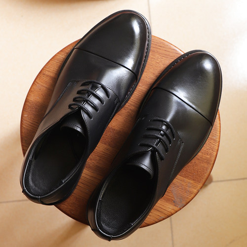 复古水洗马皮三接头商务休闲皮鞋男士圆头真皮底通勤德比鞋固特异 - 图2