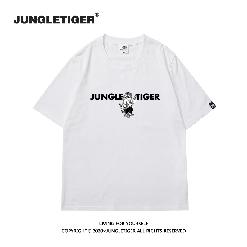 JUNGLETIGER夏季潮牌美式老虎印花短袖t恤男潮流百搭纯棉休闲风 - 图0