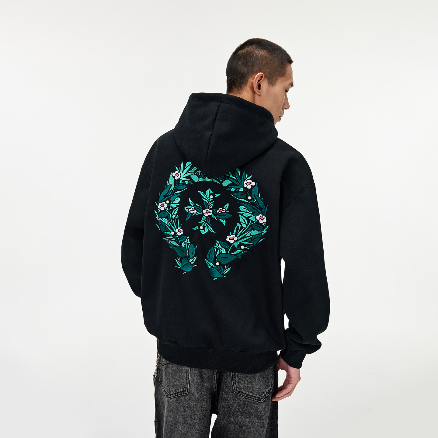 丛林老虎国潮花卉刺绣连帽卫衣男女情侣春秋420g重磅美式拉链外套 - 图2