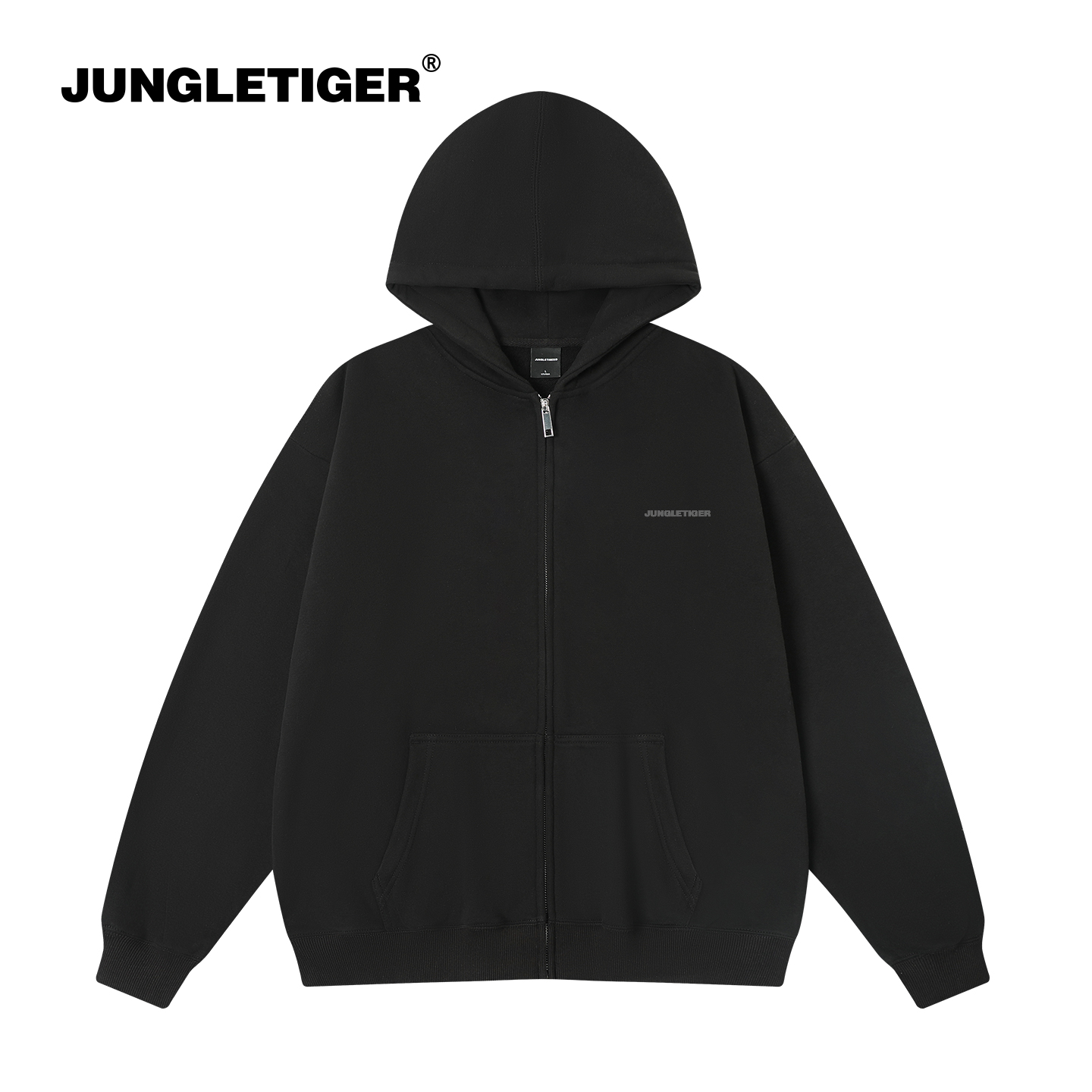 丛林老虎个性复古印花连帽卫衣男秋冬新款休闲420g重磅拉链外套女 - 图1