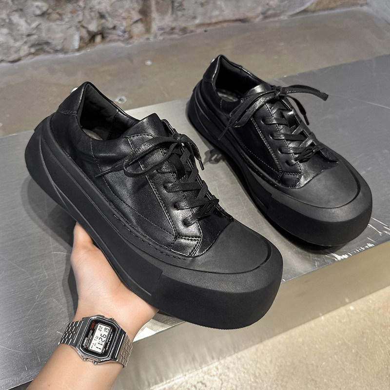 弧月弯刀板鞋男女厚底增高皮鞋情侣复古通勤大头德比鞋圆头德训鞋,淘宝优惠券,粉丝福利购,淘宝优惠卷