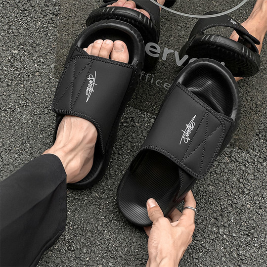 真皮拖鞋男夏季厚底踩屎感运动凉托鞋潮牌外穿沙滩户外休闲一字拖