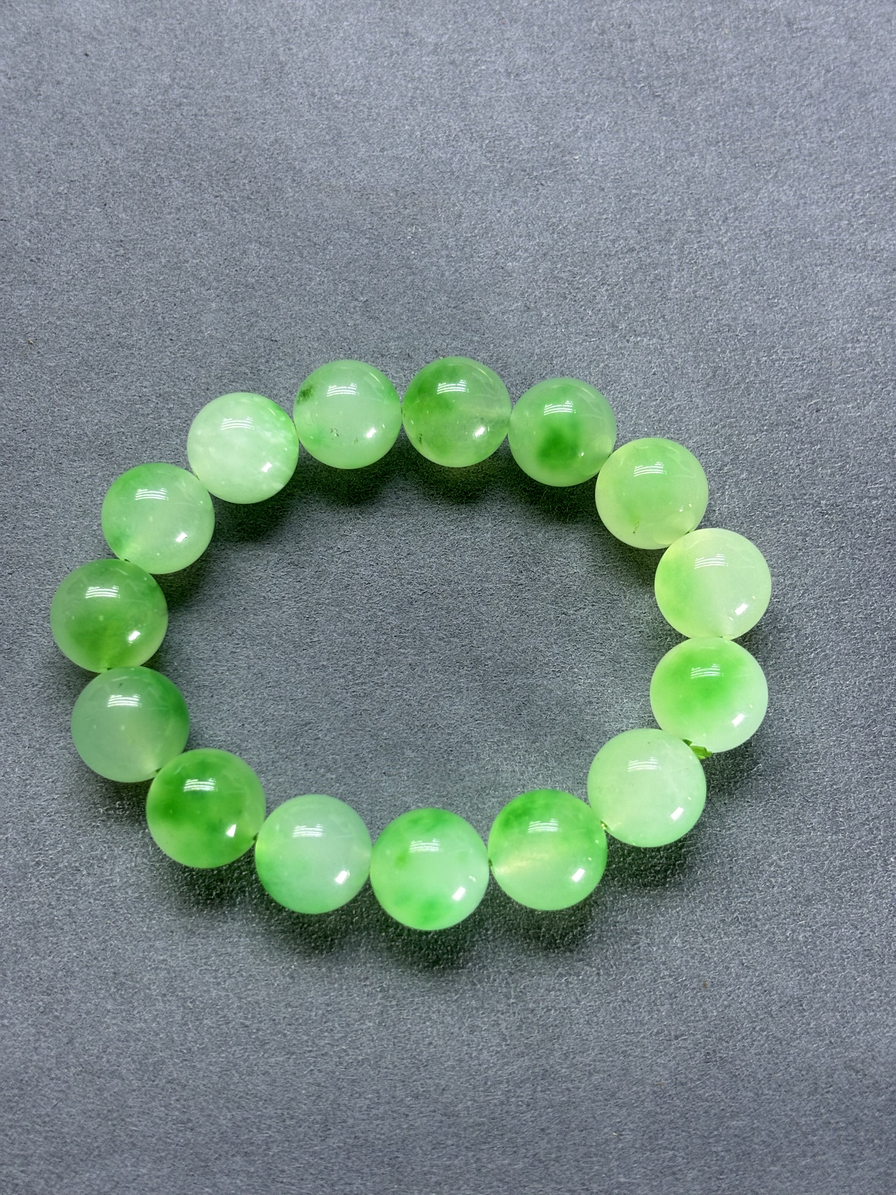 天然缅甸翡翠A货冰种阳绿飘花圆珠子手串玉石珠子14m手链手饰礼物 - 图0