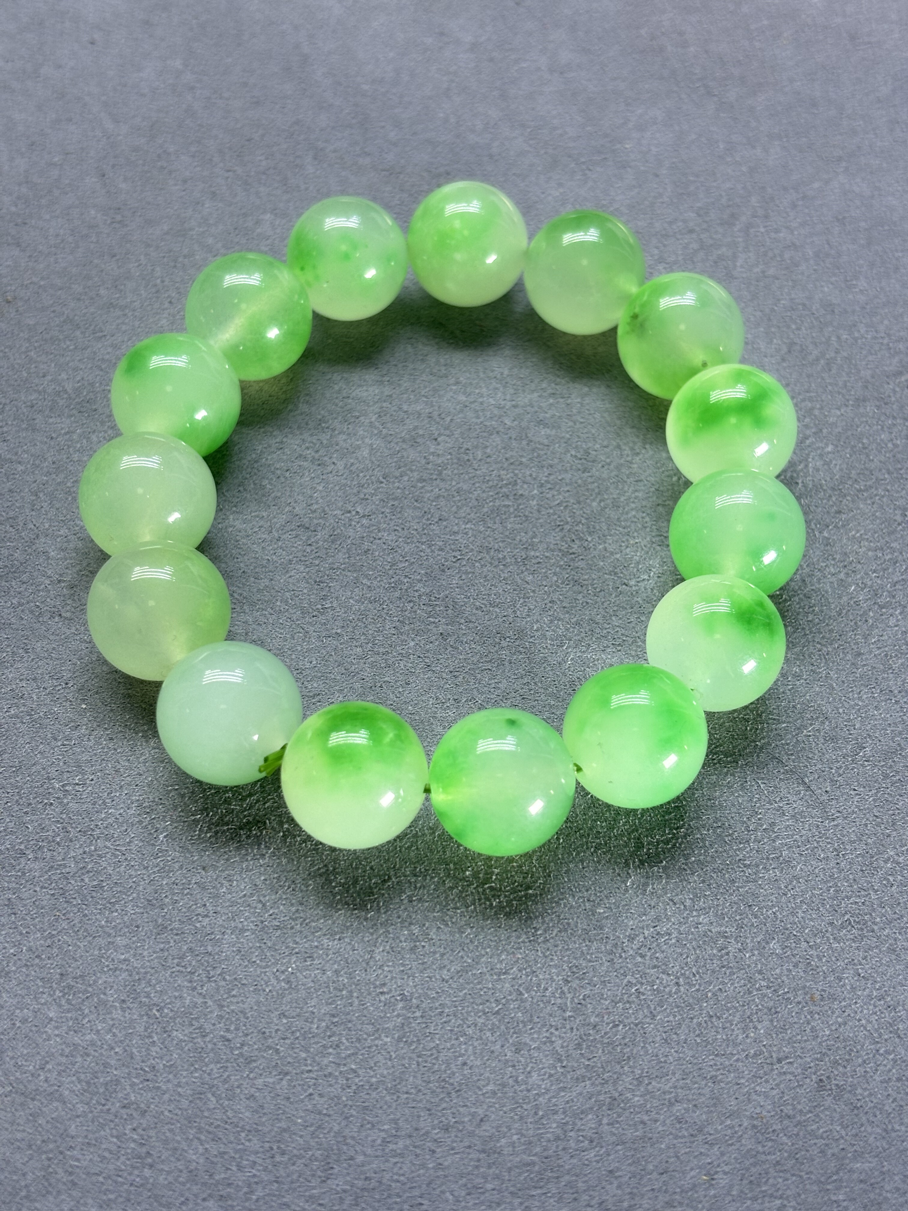 天然缅甸翡翠A货冰种阳绿飘花圆珠子手串玉石珠子14m手链手饰礼物 - 图3