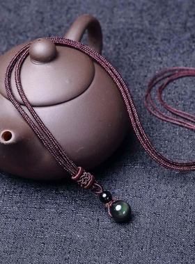 天然黑曜石转运珠项链男女情侣链双彩眼水晶吊坠生日礼物护身符