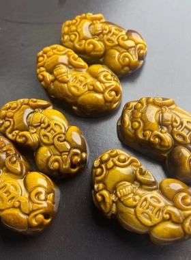 天然正品虎睛石玉石貔貅黄虎眼石款挂件学名木变石护身符手链配饰