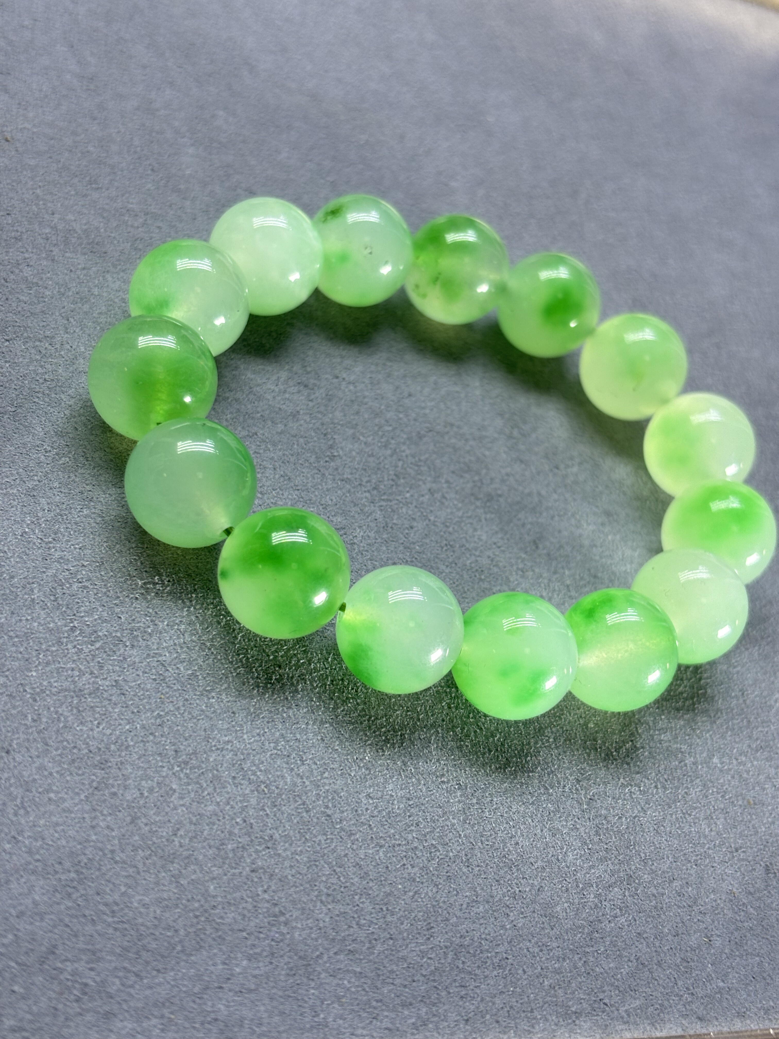 天然缅甸翡翠A货冰种阳绿飘花圆珠子手串玉石珠子14m手链手饰礼物 - 图2