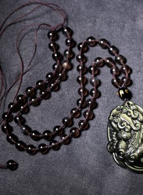 天然黑曜石金蟾男士霸气风吊坠