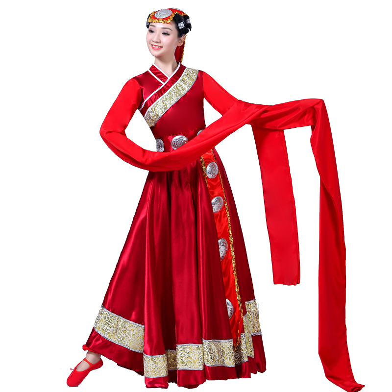 藏族舞蹈演出服装西藏长裙水袖藏袍少数民族服饰广场舞表演服蒙古 - 图3