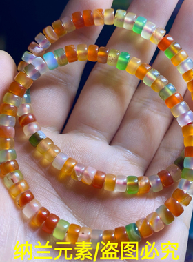 1天然冰种玛瑙玉髓彩虹直切桶珠手串多宝手链男女
