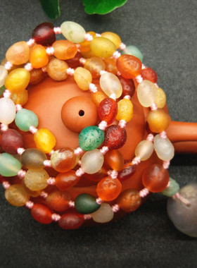 七彩糖心玛瑙原石吊坠高档毛衣链