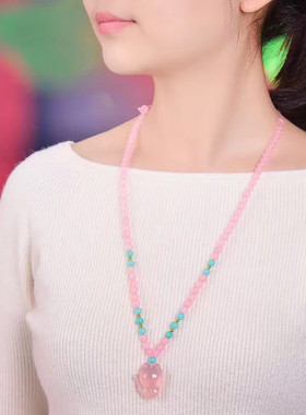 白水晶狐狸吊坠配饰百搭毛衣链