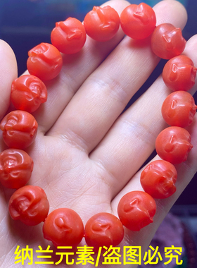 天然红玛瑙雕刻佛头弥勒佛头手串手链男女