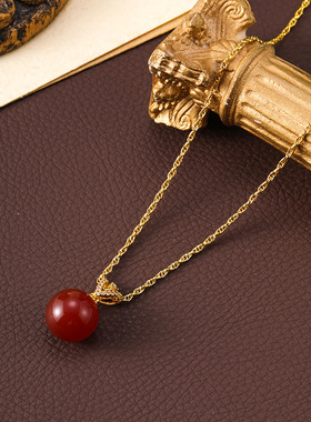 简约小众设计感红玛瑙绿玛瑙吊坠项链女百搭轻奢小众高级感锁骨