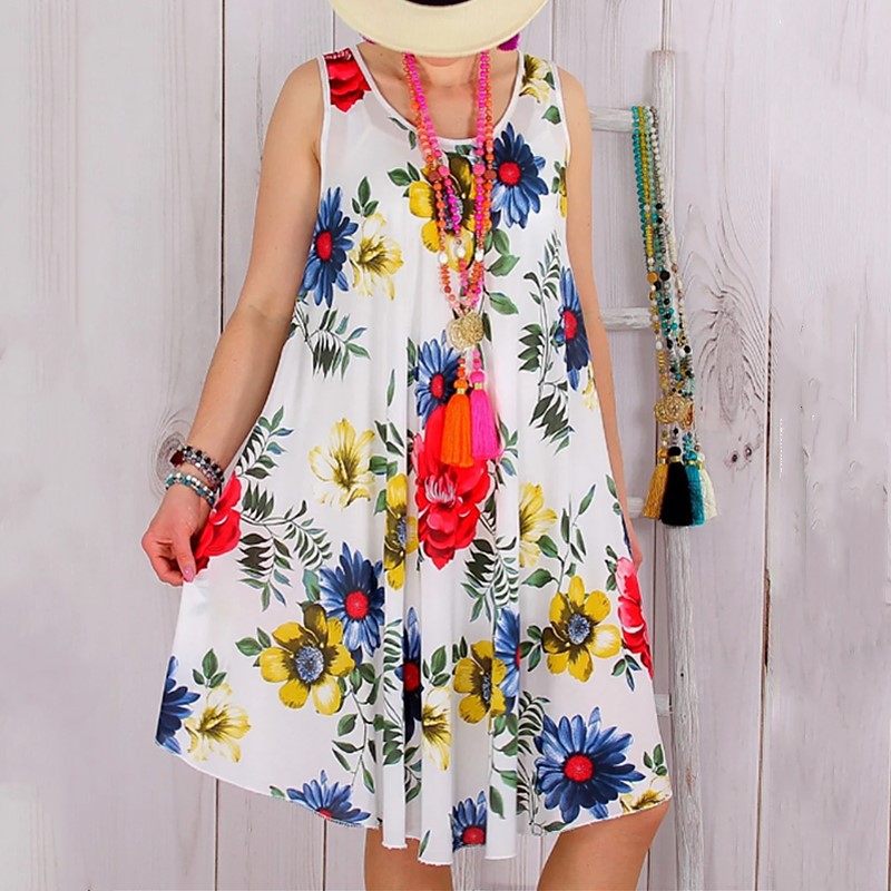 Plus Size Womens Floral Summer strap dress Middle skirt tops - 图0