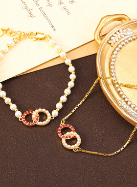 原创简约气质滴油花朵蝴蝶珍珠手链高级感小众轻奢串珠手饰手链