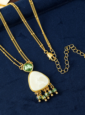 原创新中式古风玉石流苏女士项链民族风夏季高级感小众锁骨链