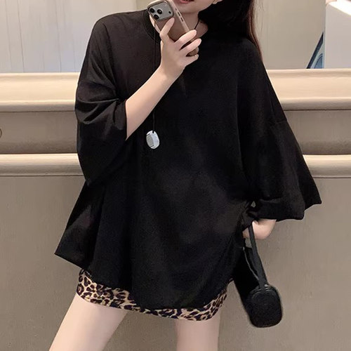 美洋MEIYANG 超大花苞T 26春丝柔棉_休闲宽松圆领捏褶七分袖 - 图1