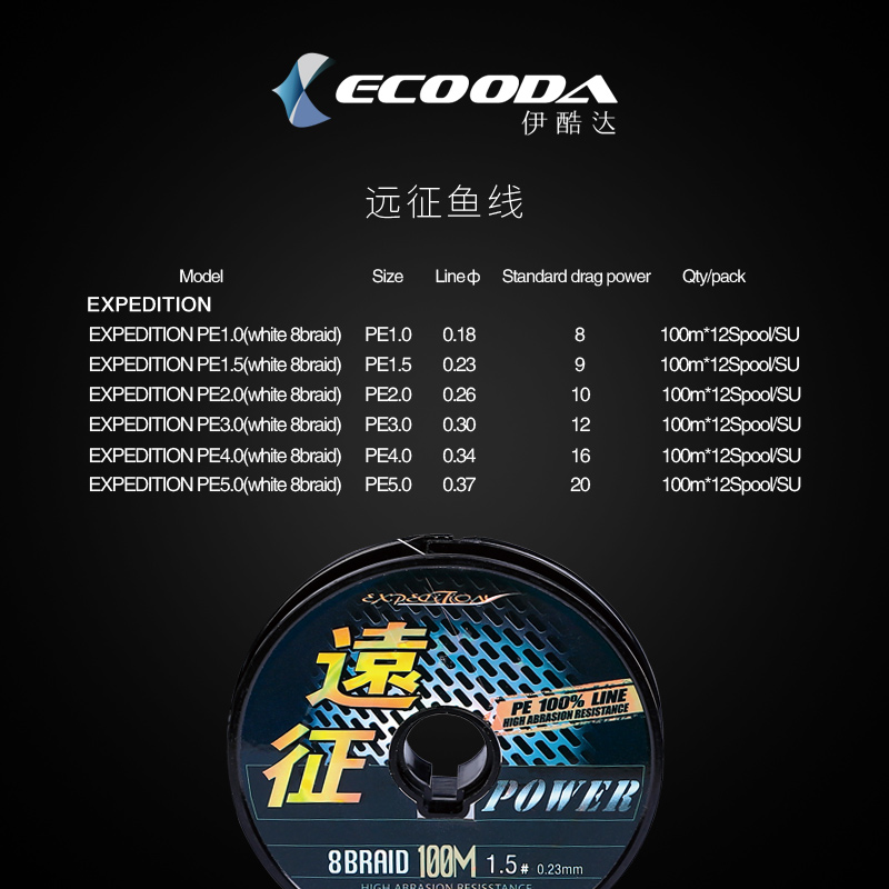 伊酷达/ECOODA海之魂1-5号100米彩色8编PE线防咬线大力马线鱼线-图0