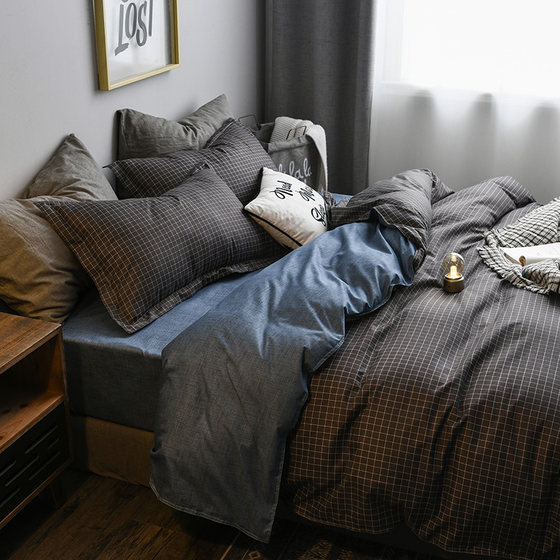 Simple sheets ins style Nordic plaid quilt cover for students