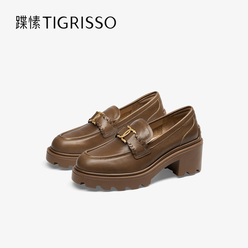 蹀愫厚底增高7CM高跟乐福鞋粗跟小皮鞋TA65131-52 - 图0
