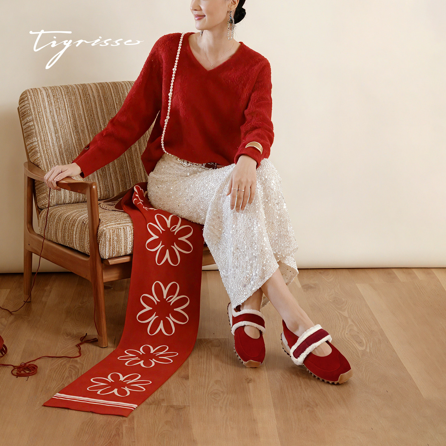 可丽饼蹀愫26春新加绒红色毛毛玛丽珍豆豆底保暖女棉鞋T76188Y-01,淘宝优惠券,粉丝福利购,淘宝优惠卷