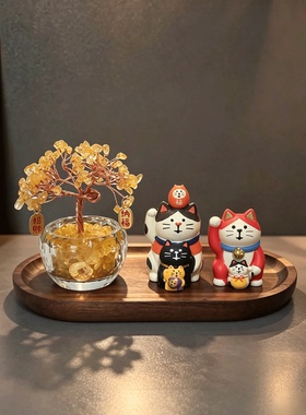 招财猫水晶树桌面摆件情绪稳定器工位玄关客厅装饰品开业乔迁送礼