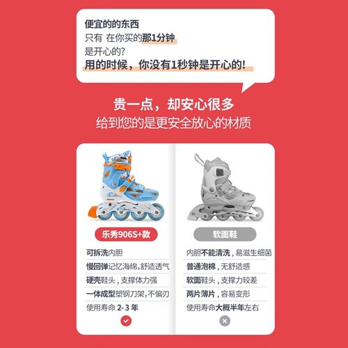 乐秀906s轮滑鞋儿童溜冰鞋专业旱冰鞋可调节滑轮鞋男女大童初学者 - 图0