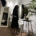 BLACKY 2019 xuân mới váy nửa dài nữ có thể ngọt ngào và mặn siêu thần tiên đen không đều lưới dài - Váy chân váy xếp ly trắng Váy