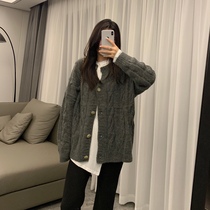 BLACKY sweater jacket woman spring 2022 new Korean version loose with lazy wind 100 lap thickened knit cardiovert blouse