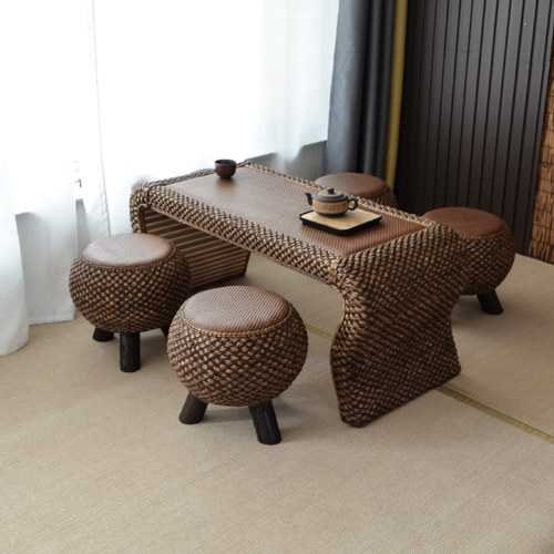 阳台藤编茶桌椅组合家用喝茶休闲茶几小户型简约茶艺功夫茶台桌子 - 图1