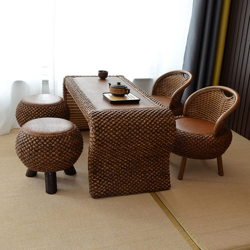 阳台藤编茶桌椅组合家用喝茶休闲茶几小户型简约茶艺功夫茶台桌子 - 图2