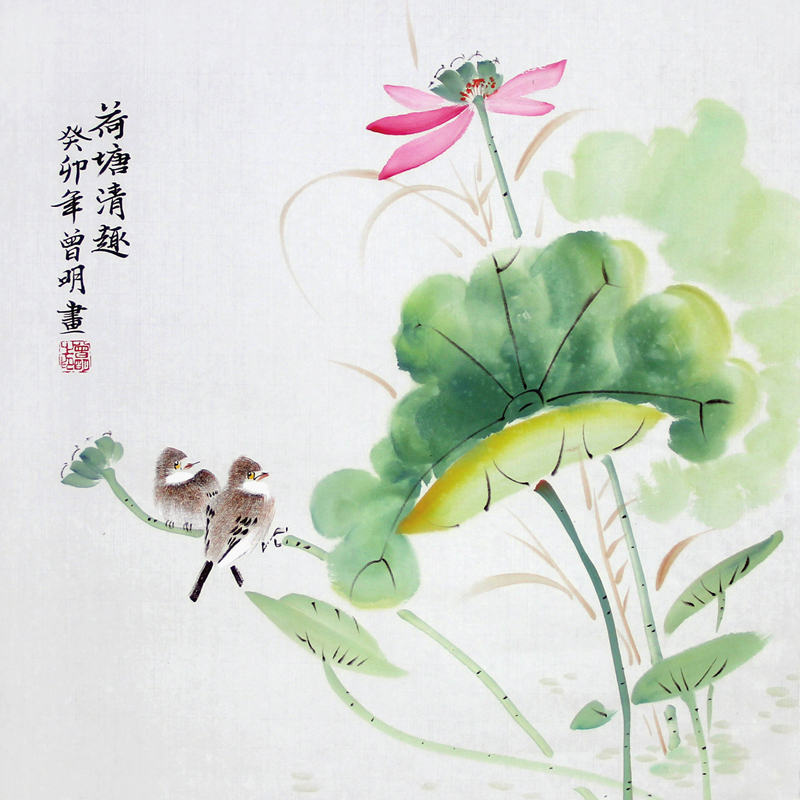 曾明手绘真迹国画花鸟画玄关餐厅挂画葫芦葡萄荷花紫藤柿子荔枝画 - 图2