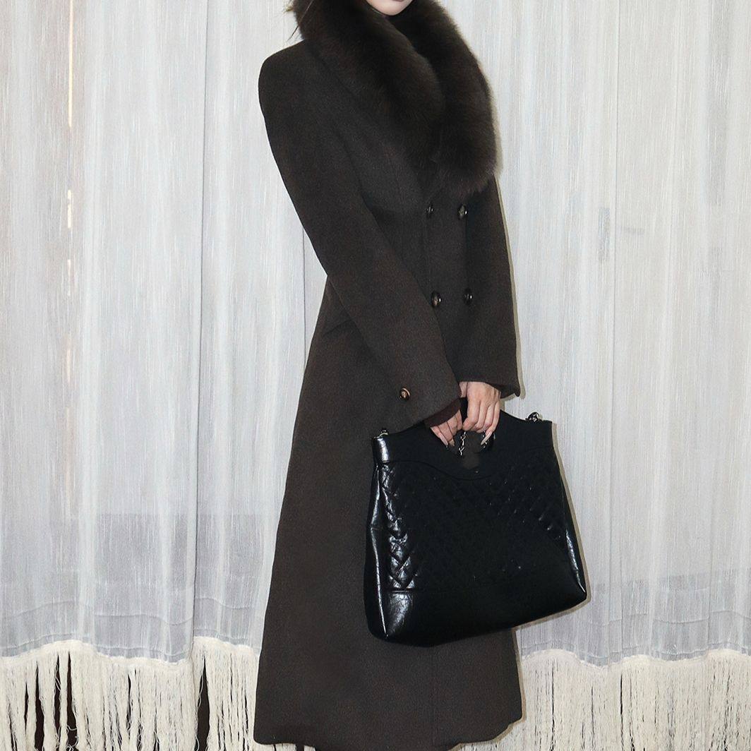 优雅韵味羊毛混纺可拆卸真狐狸毛领收腰正肩显瘦气质大衣毛呢外套,淘宝优惠券,粉丝福利购,淘宝优惠卷