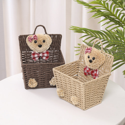 客厅悬挂式收纳篮挂篮宿舍杂物钥匙草编收纳筐简约创意收纳盒挂墙 - 图2