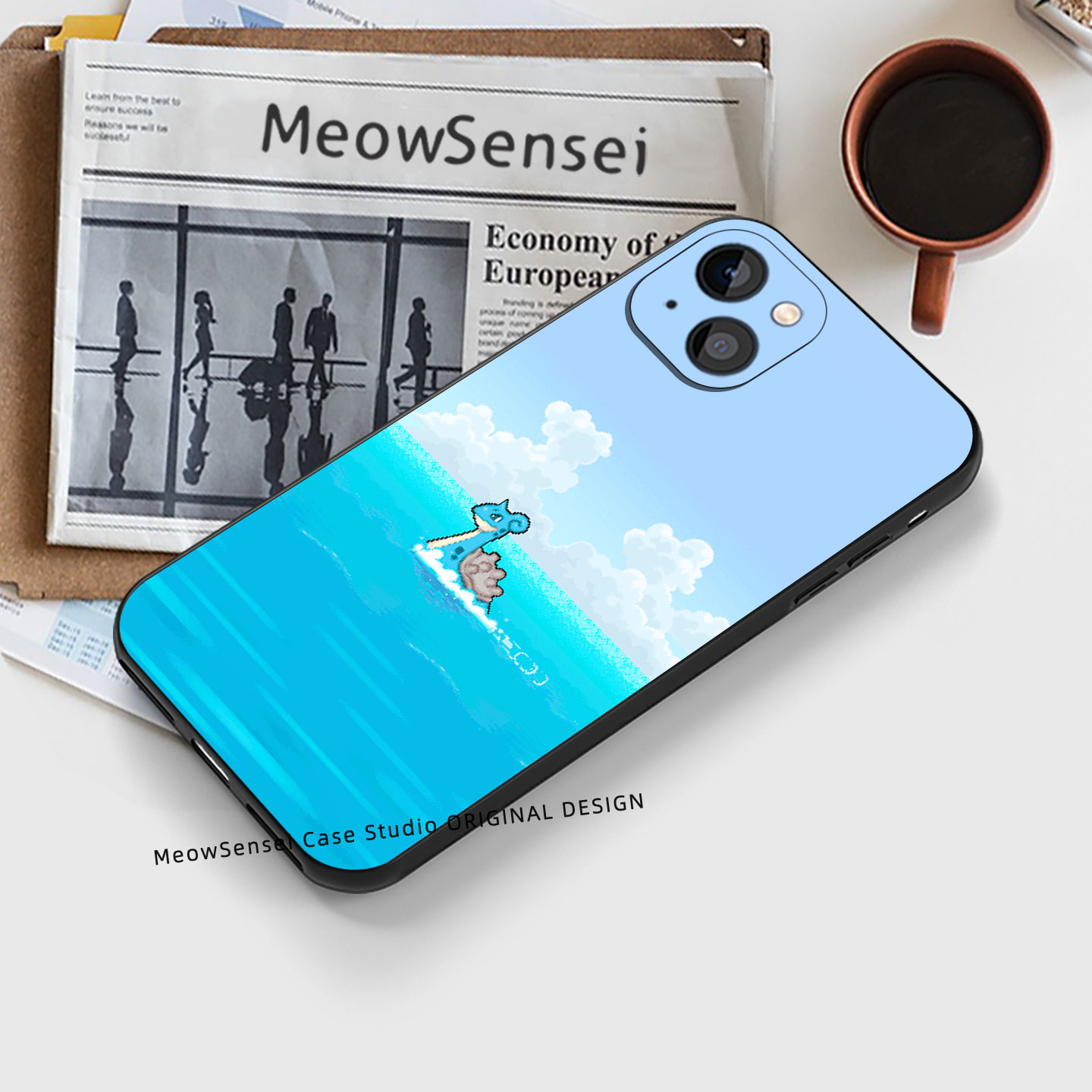 拉普拉斯浅蓝夏日海洋像素清新治愈柔和简约手绘手机壳适用iPhone17苹果16卡通动漫迷磨砂硅胶磁吸防摔保护套