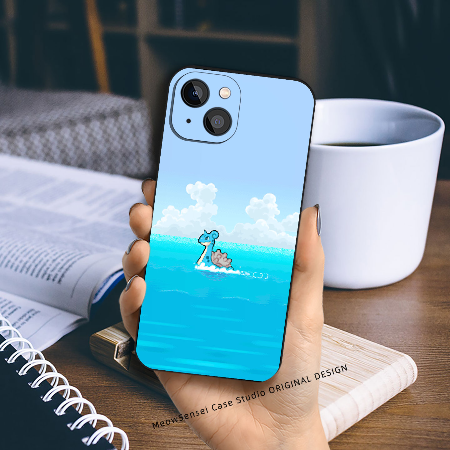 拉普拉斯浅蓝夏日海洋像素清新治愈柔和简约手绘手机壳适用iPhone17苹果16卡通动漫迷磨砂硅胶磁吸防摔保护套