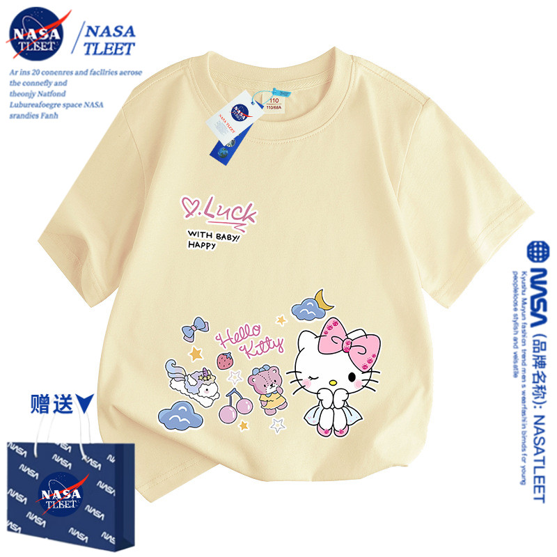 NASA hallo kitty衣服童装女童上衣半袖卡通哈喽kt短袖凯蒂猫T恤 - 图3