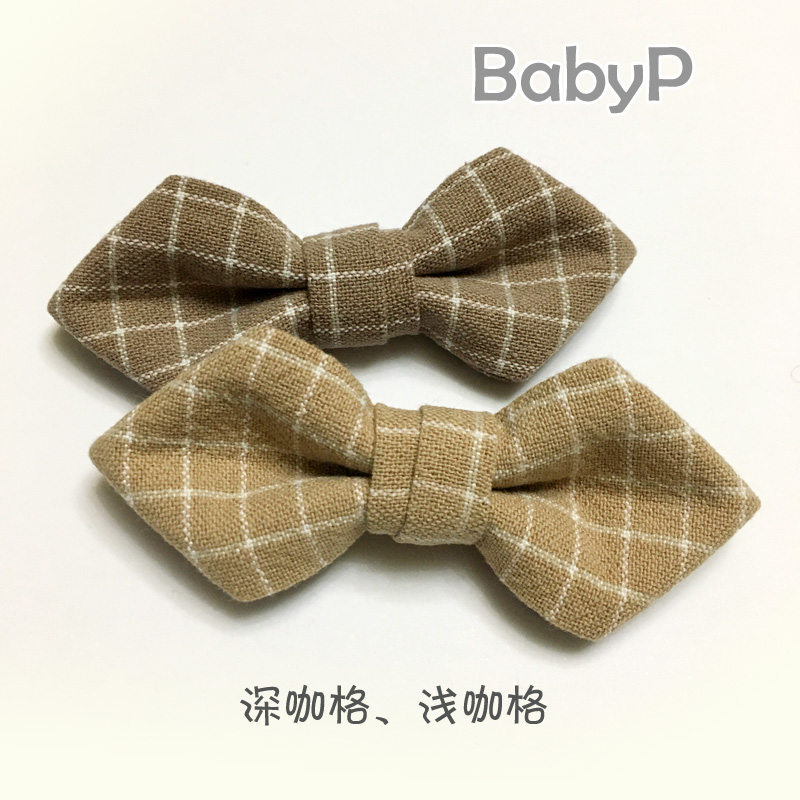 BabyP纯棉布手作儿童领结 男童小宝宝尖角格子小领结黑白红格咖格 - 图2