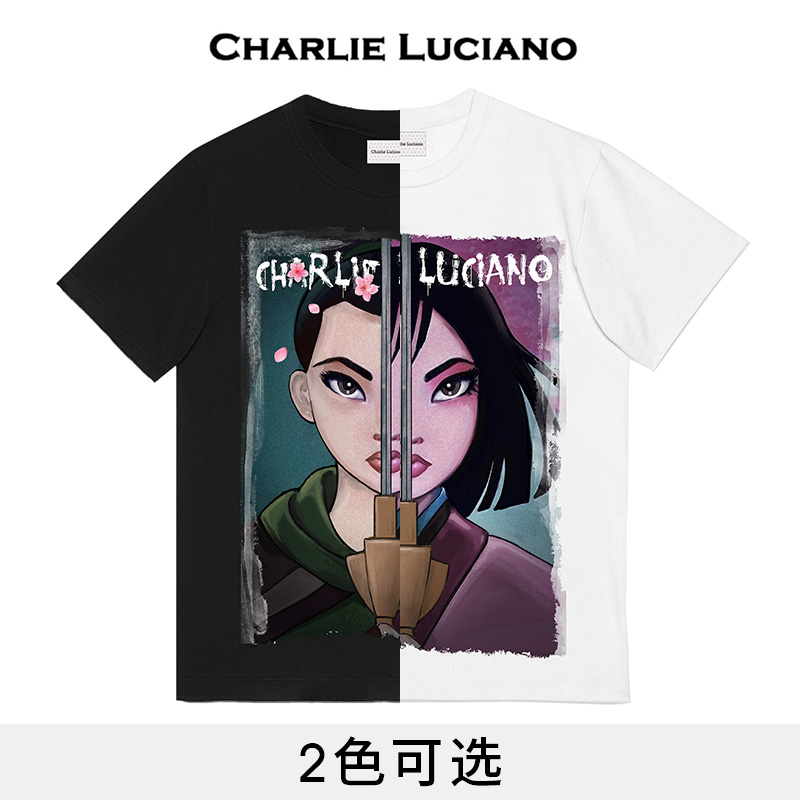 Charlie Luciano花木兰印花T恤潮流短袖宽松 - 图0