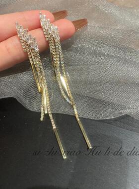 超显瘦925银针水钻锆石金色耳线