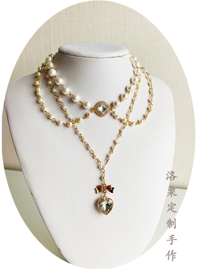 原创手作风欧式水滴宝石珍珠项链