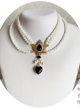 哥特风多层黑色水晶短款锁骨链