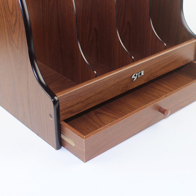 文件架四格文件筐收纳架 木质资料架 抽屉式文