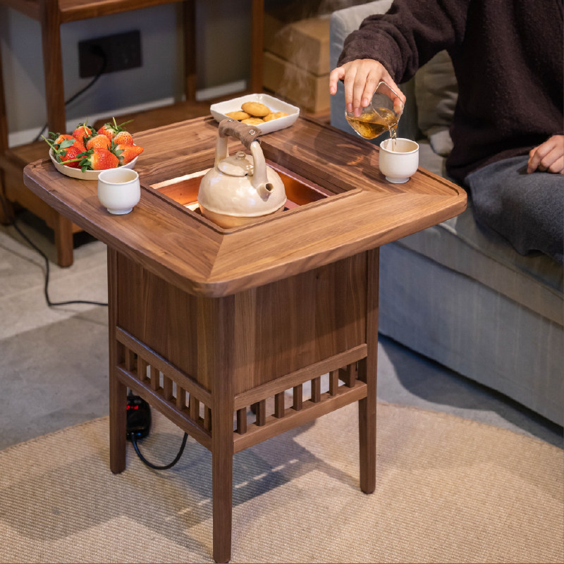 九间房宝盖围炉桌黑胡桃木实木电陶炉炭炉围炉煮茶多功能茶桌,淘宝优惠券,粉丝福利购,淘宝优惠卷