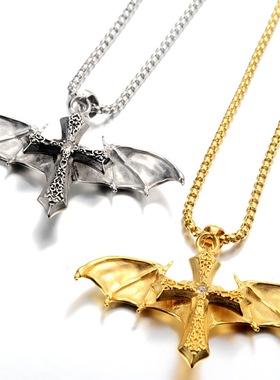 外贸爆款 时尚复古十字翼龙金色宝剑吊坠嘻哈夜光项链 速卖通