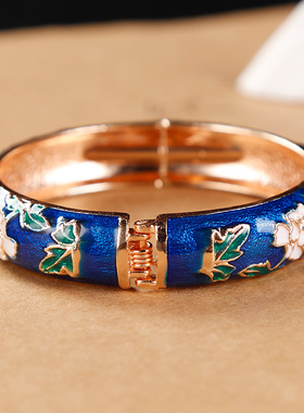 正宗老北京景泰蓝手镯牡丹花手镯时尚复古宫廷镀金饰品特色小礼品