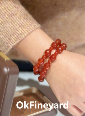 OkFineyard天然红玛瑙手串女复古高级感单双圈红色本命年手链礼物