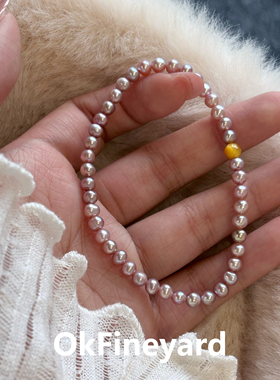 OkFineyard天然彩色珍珠手串女金虎眼石串珠叠戴手链轻奢小众精致